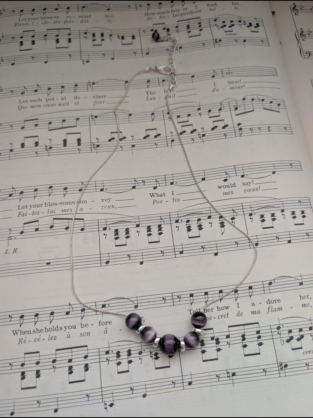 Purple Glass Bead Necklace on Silver Chain - Classic Women’s Jewelry - Picture 8 of 8
